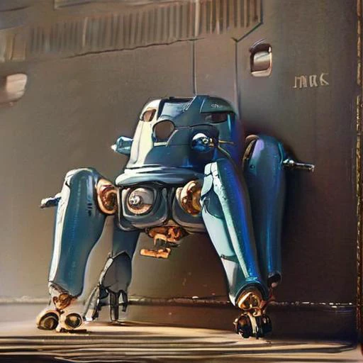 score_9,score_8_up,score_7_up,score_6_up,score_5_up,score_4_up,  <lora:Tachikoma:0.5> Tachikoma, source_anime, signature, robot, mecha, science fiction, realistic, blue colored robot, robot tank, four legs, two arms, large tail pod,