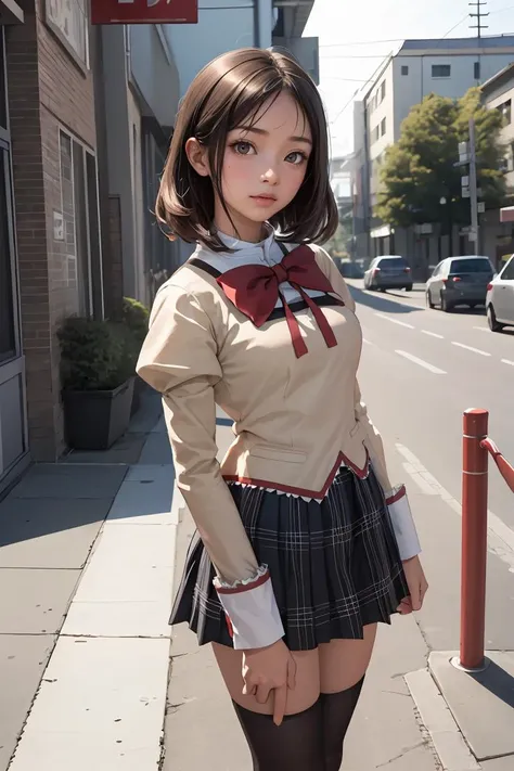 (masterpiece, best quality), 1girl,   <lora:MitakiharaSchoolUniform:1> mitakihara school uniform, red bow