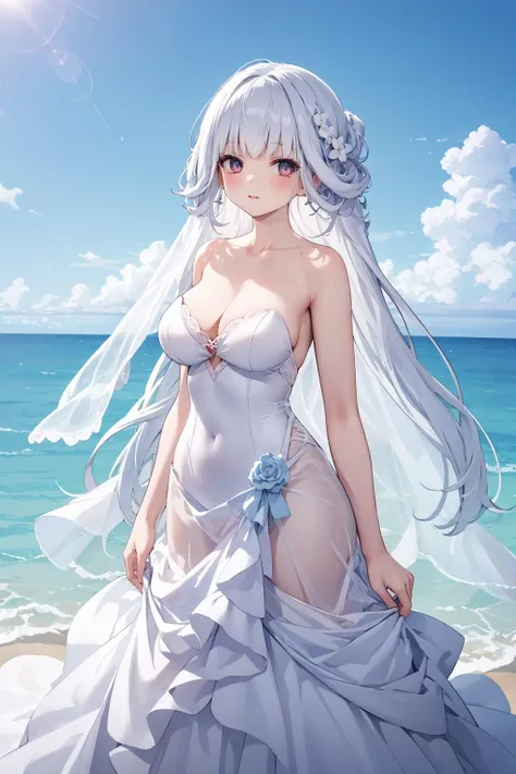1girl, solo,
marsei, large breasts, wedding dress,standing,ocean, (arms at sides), <lora:MarseiSports:1>