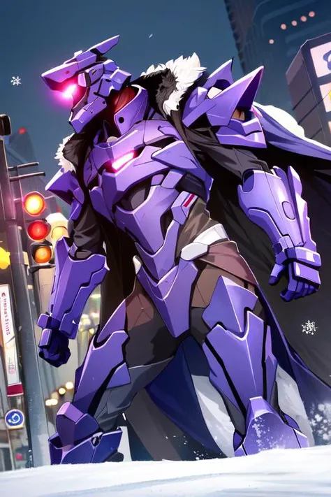 <lora:svarog-000002:1>, svarog, robot, svarog \(honkai star rail\), honkai star rail, honkai \(series\), absurdres, highres, blue armor, coat, fur-trimmed coat, fur trim, looking to the side, (masterpiece:1.5), illustration, 4k, 8k, (high quality:1.1), highly detailed, HDR, vivid colors, arm at side, Doutonbori, anime scene, epic, snow