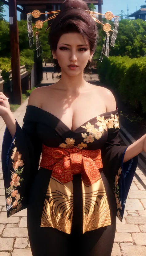 (Masterpiece, High Quality:1.3), stunning hyperrealistic, (3D:0.45), epic atmosphere, intricate Details, field of view, (sharp focus:0.9), soft egdes, (cinematic lighting:1.1), vibrant colors,
MadamM, mature female, (Alluring Gaze, Sultry Glance:1.05), (outside:1.1), garden background, walking in garden, Cherry blossoms, evening, sky, (open mouth:0.95), (cowboy shot, closeup:1.1),
brown hair, hair bun, hair ornament, (lipstick, makeup:1.1), (black eyeshadow:1.15), eyelashes, (ultra detail hair:1.1), ultra realistic hair, ultra detail face, (brown eyes:1.05), (perfect eyes, perfect face:1.1), sweat,
japanese clothes, intricate black kimono, (bare shoulders:1.1), naked kneel, folding fan, holding hand fan,
(Large Breasts:1.25), cleavage, big ass, <lora:MadamM-000008:0.85>