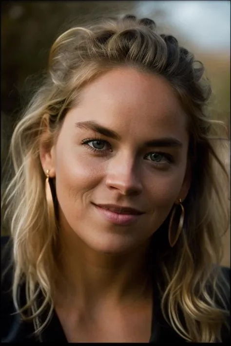 Realistic photo of a beautiful sh4r0ns-v2 woman, 1girl, solo, long hair, looking at viewer, (((blonde hair))), jewelry, upper body, earrings, parted lips, teeth, lips, messy hair, curly hair, realistic, soft lighting, professional Photography, Photorealistic, detailed, RAW, analog, sharp focus, 8k, HD, DSLR, high quality, Fujifilm XT3, film grain, award winning, masterpiece<lora:sh4r0ns-v2:1.0>