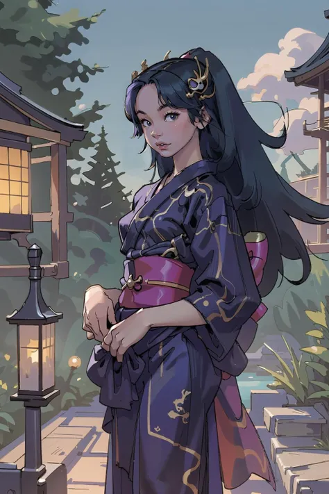 (masterpiece, best_quality, ultra-detailed, immaculate:1.3), epic, illustration, welcoming, bokeh,2girls, ((dragonfly:0.6) geisha:1.3), (on a silent pirate ship:1.3), scenery, full body, matte purple hair with blue-green highlights, curly hair, long hair,pointy hair, orange lipstick, , pose, [:intricate costume design:0.2], (from side:1.5), wide hips, narrow waist, tall, hourglass figure,skindentation, (yukata:1.2), (asian:1.3)<lora:EnvyBeautyMix05:1.15>