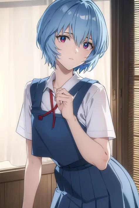 reiayanami, <lora:rei ayanami rebuild-lora-nochekaiser:1>,
rei ayanami, (ayanami rei:1.2), blue hair, short hair, (red eyes:1.2),
BREAK skirt, shirt, ribbon, (school uniform:1.5), white shirt, short sleeves, red ribbon, neck ribbon, (tokyo-3 middle school uniform:1.5),
BREAK indoors, classroom,
BREAK looking at viewer, (cowboy shot:1.5),
BREAK <lyco:GoodHands-beta2:1>, (masterpiece:1.2), best quality, high resolution, unity 8k wallpaper, (illustration:0.8), (beautiful detailed eyes:1.6), extremely detailed face, perfect lighting, extremely detailed CG, (perfect hands, perfect anatomy),