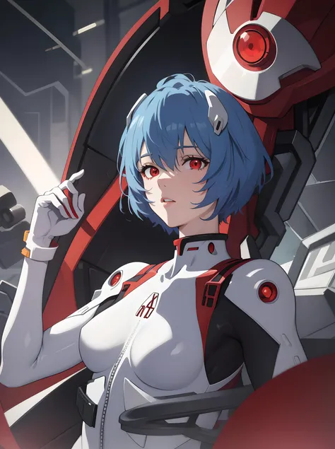 <lora:reiayanamitest:0.8>, rei ayanami, blue hair, short hair, (red eyes:1.5), bodysuit, headgear, plugsuit, white bodysuit,