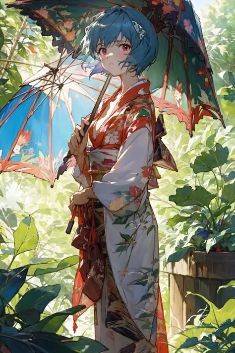 (masterpiece, best quality, ultra-detailed, illustration, painting),
illumination, finely detail, (poster illustration), (NSFW),
1girl, full body shot of a High Quality Victorian Era cute girl,
((Francois Boucher, (Alphonse mucha:0.8), Claude Monet, (Franz Xaver Winterhalter:0.8), (NORMAN ROCKWELL:0.8), (artgerm:0.8))),
BREAK
(Ayanami Rei, short blue hair, red eyes:1.25), red earrings, forest, river, rocks, (windy:1.2), <lora:reiayanamitest:1>,  <lora:RSERomantic_RSESofiko_RSEEmma-v1:0.3>, red kimono and sandals white umbrella<lora:new_hefu_:1>,
(small breasts), (cleavage), (neutral facial expression:1.3),
detailed face, detailed eyes, DETAILED PUPILS, HIGH DETAIL, very detailed body, SHARP, intricate details, highres, finely detailed, absurdres, soft lighting, beautiful detailed glow, deep shadows, natural light, <lora:GoodHands-vanilla:1>