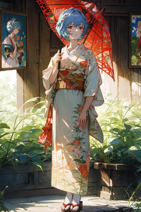 (masterpiece, best quality, ultra-detailed, illustration, painting),
illumination, finely detail, (poster illustration), (NSFW),
1girl, full body shot of a High Quality Victorian Era cute girl,
((Francois Boucher, (Alphonse mucha:0.8), Claude Monet, (Franz Xaver Winterhalter:0.8), (NORMAN ROCKWELL:0.8), (artgerm:0.8))),
BREAK
(Ayanami Rei, short blue hair, red eyes:1.25), red earrings, forest, river, rocks, (windy:1.2), <lora:reiayanamitest:1>, <lora:RSERomantic_RSESofiko_RSEEmma-v1:0.3>, red kimono and sandals white umbrella<lora:new_hefu_:1>,
(small breasts), (cleavage), (neutral facial expression:1.3),
detailed face, detailed eyes, DETAILED PUPILS, HIGH DETAIL, very detailed body, SHARP, intricate details, highres, finely detailed, absurdres, soft lighting, beautiful detailed glow, deep shadows, natural light, <lora:GoodHands-vanilla:1>