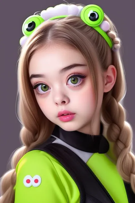 block_mollylittle, a girl with surprised big eyes, wide opened green eyes, simple background