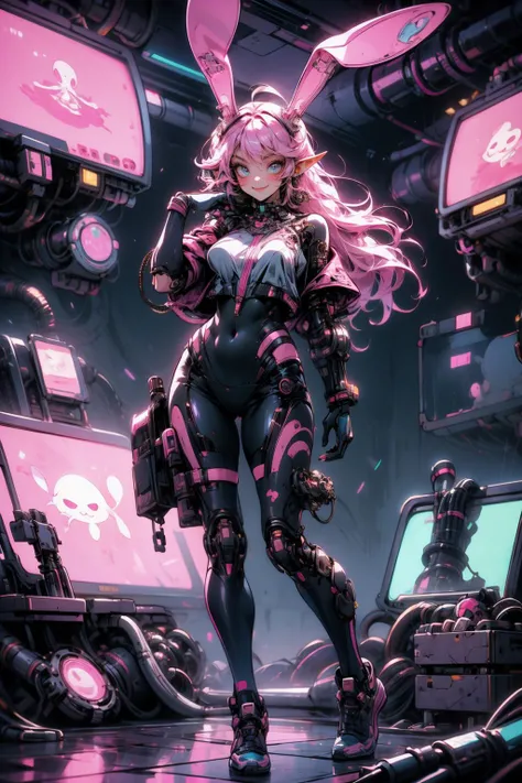 (full body:1.1), (cyberpunk:1.0), (pink and blue:1.2), BREAK,
(1girl:1.2), (brat:1.0), (cute:1.2), (adorable:1.2), (playful:1.0), (smirking:1.2), (mechanical parts:1.0), (bunny ears:1.0), (pointy ears:1.0), (happy:1.0), (joyful:1.0), BREAK,
<lora:XSarchitectural-40PopmartMechaGirl:1.2>, BREAK,
(masterpiece:1.5), (intricate:1.2), (detailed:1.2),