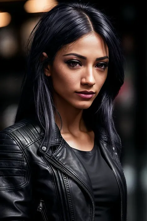 photo of the face of a beautiful woman, (S4sh4B4nks:.99) (freckles:0.4), skin blemishes (8k, RAW photo, best quality, masterpiece:1. 2), (realistic, photo-realistic:1. 37) ((black leather jacket biker outfit:1.2)), ((biker bar)), ultra-detailed, beautiful detailed eyes, beautiful detailed lips, a captivating gaze, and an alluring expression. beautiful dynamic dramatic dark moody lighting, shadows, cinematic atmosphere, photograph, focal length, ((waist long, messy, wild,hair)), (vivid colours:1.1)