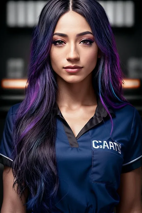 photo of the face of a beautiful woman, (S4sh4B4nks:.99) (freckles:0.4), skin blemishes (8k, RAW photo, best quality, masterpiece:1. 2), (realistic, photo-realistic:1. 37) ((Cashier uniform:1.2)), ((blurry background)), ultra-detailed, beautiful detailed eyes, beautiful detailed lips, a captivating gaze, and an alluring expression. beautiful dynamic dramatic dark moody lighting, shadows, cinematic atmosphere, photograph, focal length, ((waist long, messy, wild,hair)), (vivid colours:1.1)