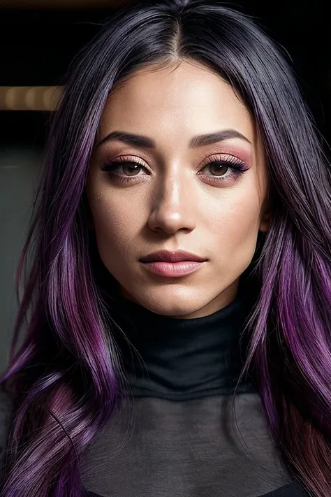 photo of the face of a beautiful woman, (S4sh4B4nks:.99) (freckles:0.4), skin blemishes (8k, RAW photo, best quality, masterpiece:1. 2), (realistic, photo-realistic:1. 37) ((turtleneck:1.2)), ultra-detailed, beautiful detailed eyes, beautiful detailed lips, a captivating gaze, and an alluring expression. beautiful dynamic dramatic dark moody lighting, shadows, cinematic atmosphere, photograph, focal length, ((waist long, messy, wild,hair)), (vivid colours:1.1)