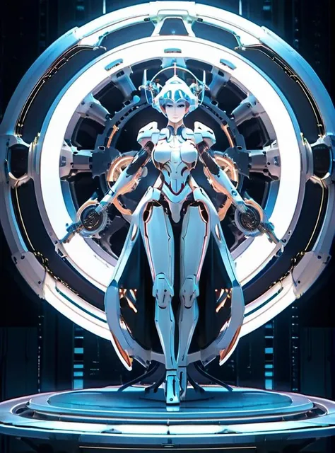 1girl, Arcana, android, breasts, full body, halo, joints, looking at viewer, mecha musume, mechanical parts, robot joints, science fiction, solo, standing, white hair
<lora:Arcana_XL:0.85>