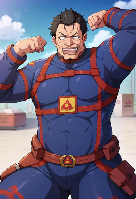 Huge muscles,Crying face,Lots of drool and sweat,Harness,Young face,teenager face,Huge penis,Full body image,Young body,Muscular legs,Wearing boots