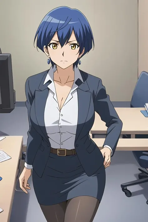 ((super high quality,))((Ultra-high resolution,))(16K,)(super masterpiece,)((Ultra HD ,))(Detailed shading,)Sexy office lady,Cleavage,Tight-fitting white collared shirt,White tight skirt,smile,Office with morning sunlight streaming in,