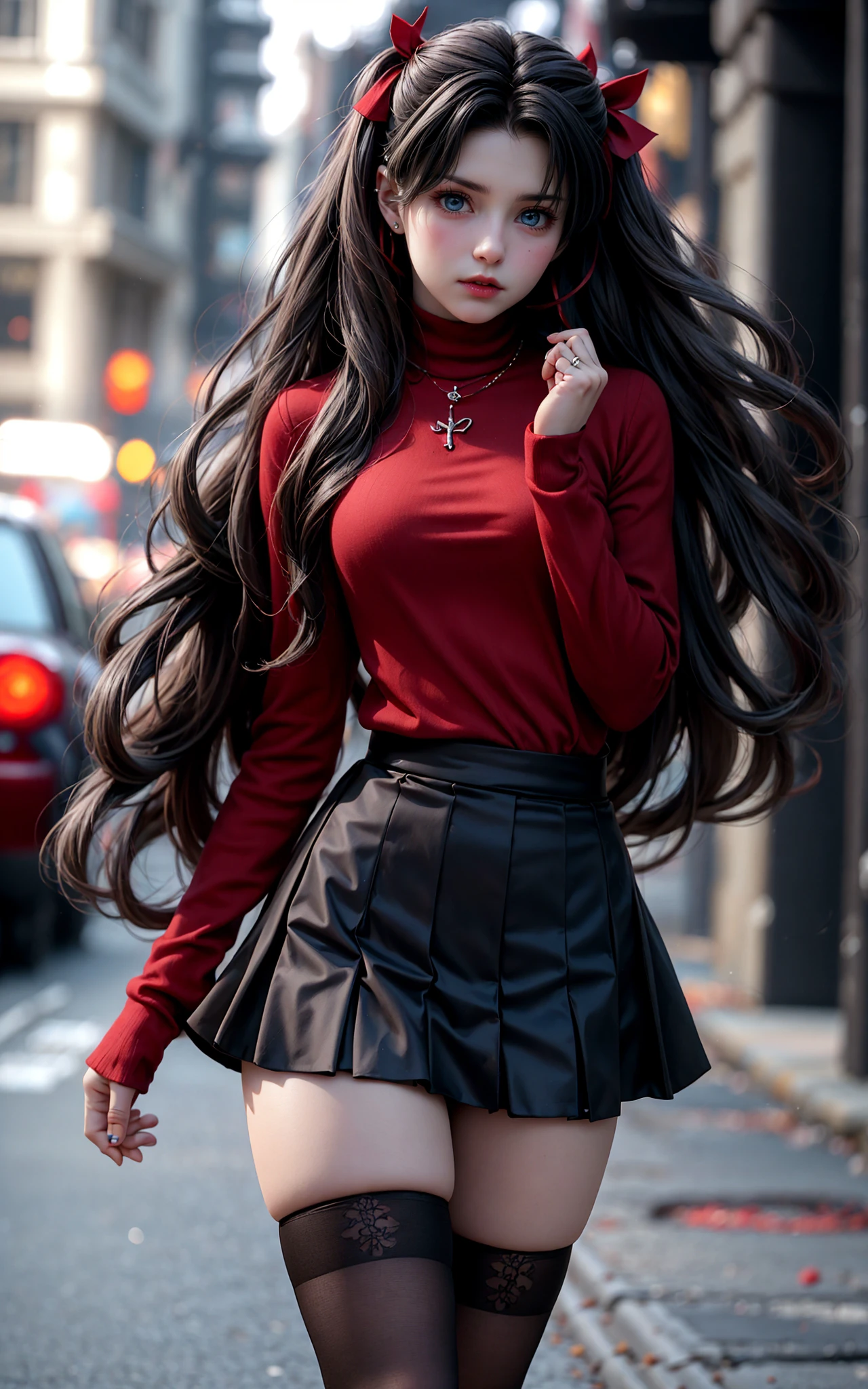 blurry background
Rin Tohsaka1girtohsaka rinsololong hairbrown hairblack thighhighsblue eyes
pleated skirttwo side upred hair ribbonred sweaterparted bangsjewelry
<lora:~Q?-WBQ Rin Tohsaka:0.7>