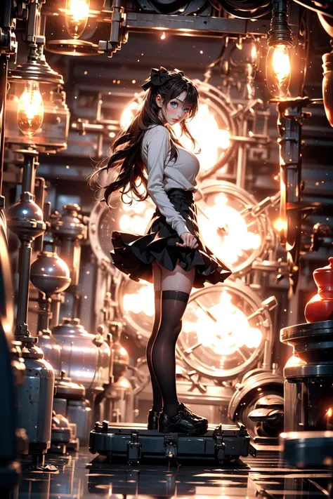 <lora:Rin Tohsaka_20231205120446:0.7>, innocent smile, glowing, soft light,
BREAK((solo, 1woman, adorable , young female, beautiful), (full body:1.3), dynamic angle, detailed shadow, detailed lightning, (wide view, wide-angle lens)),
BREAK(bangs, Rin Tohsaka, black thighhighs, pleated skirt, black skirt, red sweater, long sleeves, hair ornament):1.1,
BREAK(perfect(anatomy,body,face,hand,leg,foot),(aqua eyes, multicolor black brown hairs, long hairs):1.1, sweating, wet clothes:1.1),
BREAK(beautiful detailed girl, glossy pink lips, milky skin, shiny skin:1.2, makeup)
BREAK(<lora:Night scene_20230715120543:0.45>, cozy, outdoor, detailed battlefield, night, starry star, snow, dust),
BREAK(<lora:add_detail:0.55>, extremely detailed, CG, 8k Amazing, finely detail, (masterpiece:2.0, best quality), (intricate details, depth of field)),
BREAK((<lora:uber_saggy2:0.55>, saggy, sagging_breasts, huge breasts)), <lora:gearEntangle:0.4>, gear, machine, <lora:Gate_of_lon:0.75>, gate_of_baby glowing circles in background, back lighting, raised arm,