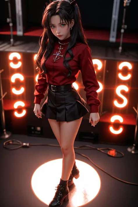 highres,absurdres,masterpiece,best quality,original,extremely detailed CG,extremely detailed wallpaper,perfect lighting,standing on the stage,blurry background,(from above),looking at viewer,
<lora:Rin Tohsaka_20231205120446:0.7>,Rin Tohsaka,<lora:GoodHands-beta2:1>,