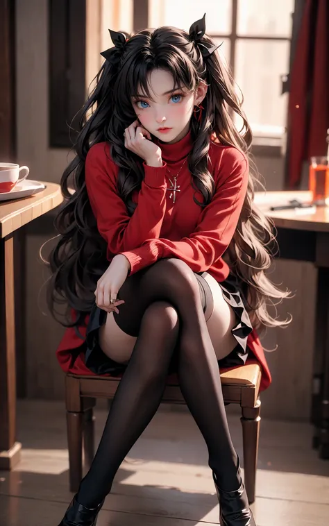 blurry background
Rin Tohsaka1girtohsaka rinsololong hairbrown hairblack thighhighsblue eyes
pleated skirttwo side upred hair ribbonred sweaterparted bangsjewelry(full body:1.1),
Crossed legs, sitting on chair, crossed legs,
<lora:~Q?-WBQ Rin Tohsaka:0.7>