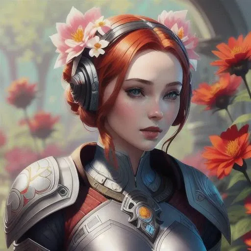 <lora:ppdalns:1> pdalns as a cute woman, red hair, surrounded by flowers, digital art, trending artstation