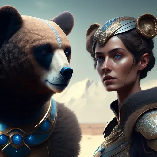 <lora:ppdalns:1.2> realistic portrait of pdalns with a bear , 4k, high detailed, cinematic