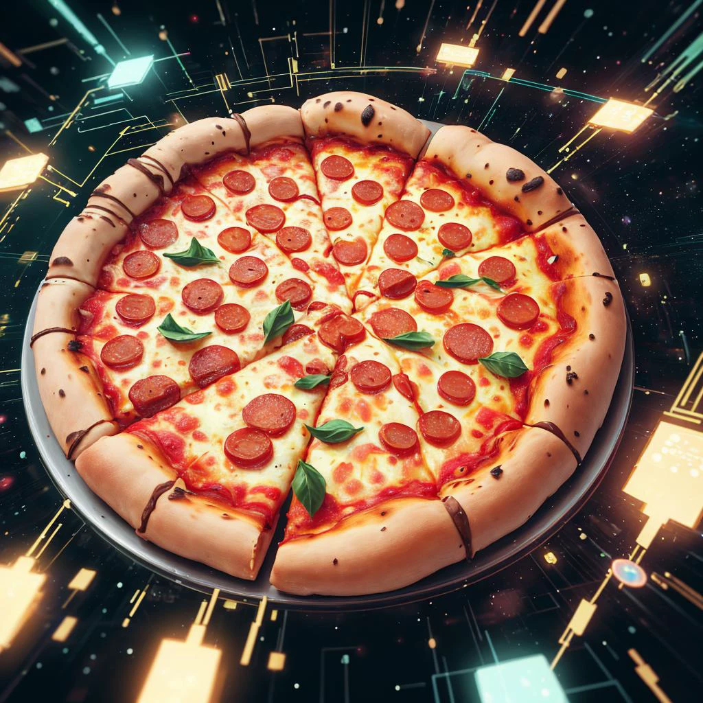 best quality, pizza, NodesTech, data-space, holographic, <lyco:NodesTech-20:0.7>