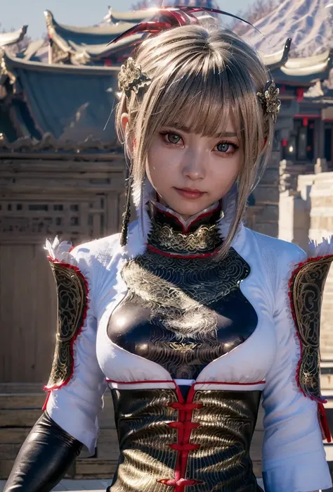 (lulingqi:0.9),realistic, 8K, (photorealistic:1.4), beautiful eyes, best quality, ultra-detailed, 1girl, photon mapping, physically-based rendering, (((looking at camera))), realistic, solo, day, glowing skin, <lora:lulingqi:1.2>, <lora:CHDoll:0.2>, (((bokeh background))), (gravure pose), silver hair, extreme close up, smile, grin, (peace sign, double)