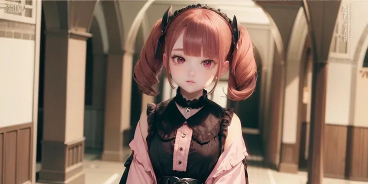 1girl, solo,

tunnel,
(wide shot:1.1),

 dark pink hair , rose pink eyes,

Classic hourglass body,
Visibility , Wavy cut, quad tails,

Headdress , Bracers, Opera-length necklaces,
Japanese school gym uniforms,

 <lora:LoraLandmineGirlFashion_v10:1:MIDD>

pureerosface_v1