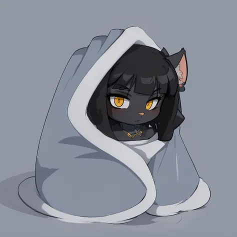 (masterpiece, best quality), RachaelSaleigh, yellow eyes, furry, cat girl, colored skin, short hair, <lora:RachaelSaleigh_V1-Manityro-Dadapt:1.0>, cozyblanket, chibi, simple background, <lora:cozyblanket-nvwls-v1:1>,