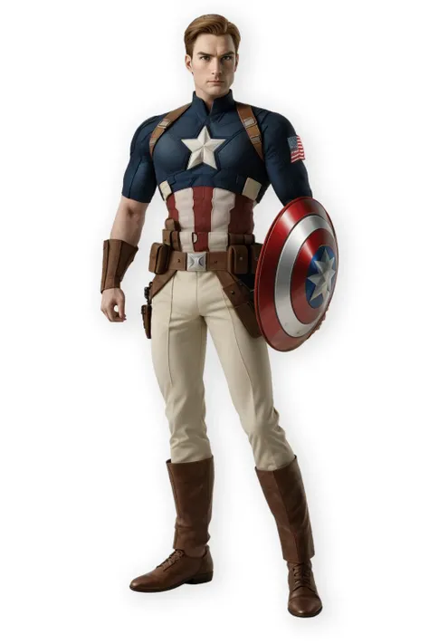 extremely detailed,(masterpiece, best quality:1.2),(best illumination, an extremely delicate and beautiful),
[(white background:1.5),::5],white background,oneitem, no humans,mid-shot, simple_background,
a Captain America,full body,