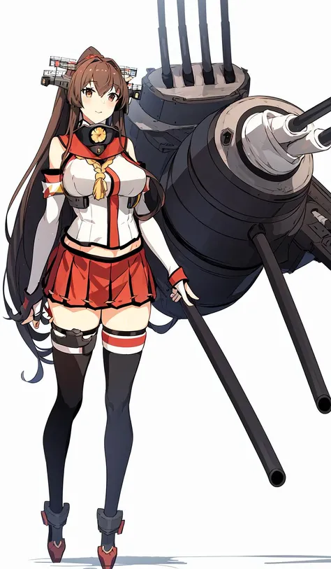 (yamato_original), headgear, detached_sleeves, red_skirt, pleated_skirt, thighhighs, bare_shoulders, masterpiece,  best quality,  full body,  white background,
   <lora:yamato_D32-000007:1>