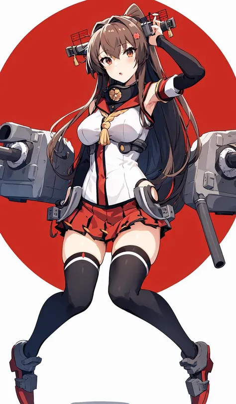 (yamato_original), headgear, detached_sleeves, red_skirt, pleated_skirt, thighhighs, bare_shoulders, masterpiece, best quality, full body, white background,
<lora:yamato_D32-000007:0.7>