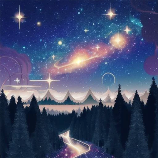 starry_sky, galaxy, solo, glowing, space, sky, (<lora:galaxy_gods:1>:0.9) (<lora:vectorL:1>:1.5) constellation, galaxy, horizon, skyline, city lights, cloudy sky, (limited vector:0.3), tree,( forest:1.4), night sky, night, <lora:KDAKaiSa:1> (kdakaisa:1.7)