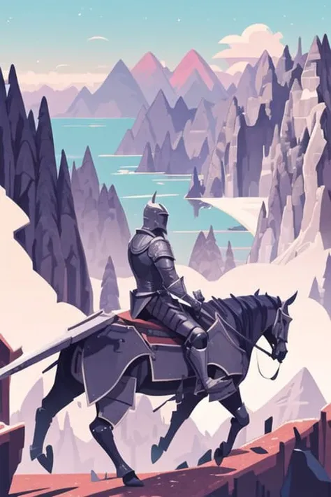 medieval knight, mature, leather armor, mountains, best quality, <lora:dreamyVectorStyle_v1:1>, vectorstyle