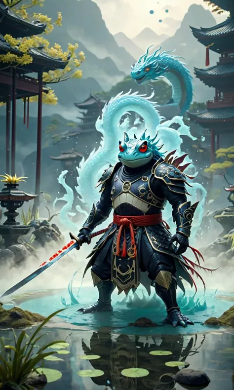 A ninja toad wearing kabuki makeup and costumes and using magic to summon water spirits. with a long katana, fog and swirling pond
Break, Sulfur hot springs in beautiful nature in the background. Ancient White Serpent spirits
Break, full shot, cinematic lighting, dramtic Scene, fantasy, pixar 3D model style,
<lora:Fantasy_Creatures:0.5>, <lora:eastern_dragon_xl_v1:0.3> eastern dragon, <lora:Gelatine_XL:0.3> Gelatine, <lora:Soul_Knight_SDXL_-_By_HailoKnight:0.1> soul knight, <lora:add-detail-xl:1>