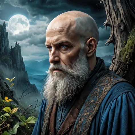 8K, UHD, HDR, intricate details, photo,
real, photograph, professional portrait photograph.
A mystic stands on the verge of discovery, his years of work poised to bear fruit. His beard is grey, his head bald. His eyes are deep sparkling blue.
Rustic. Fantasy style.
<lora:RMSDXL_Enhance:0.45>,
<lora:add-detail-xl:0.8>,
<lora:The_Dark_Side_of_the_Earth:0.3>