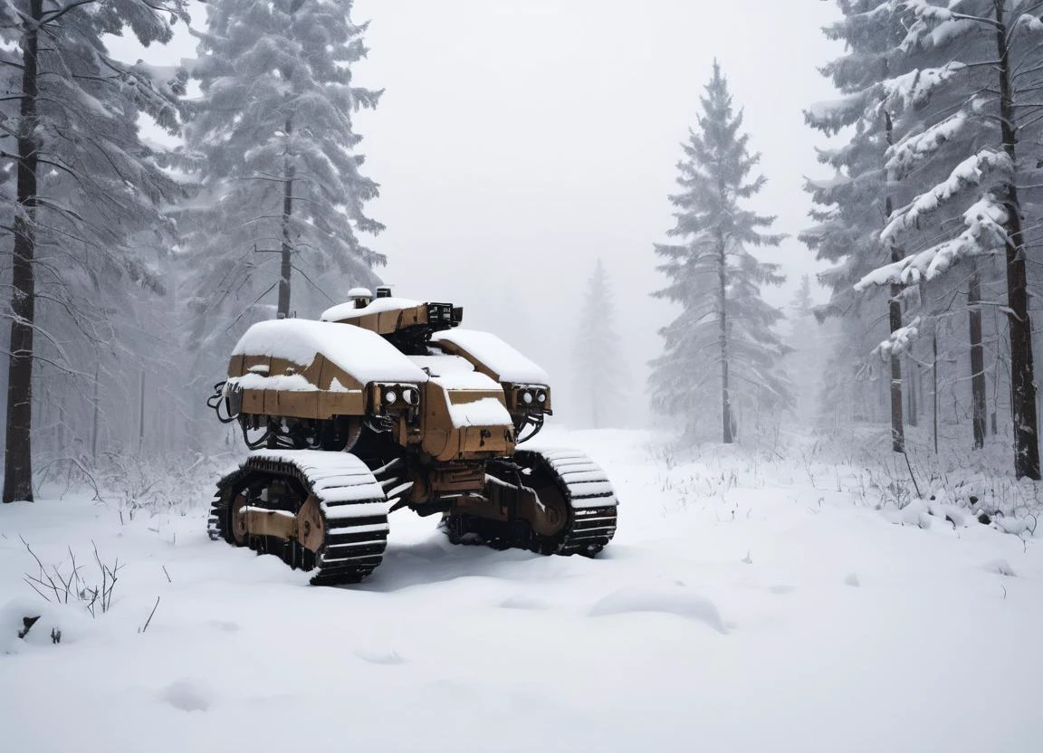 a winter landscape, a dense forest with a lot of snow, drdnght machine is standing in the snow, covered in snow, heavy snowfall, close-up, poor visibility,
<lora:Space_Marine_Dreadnought_-_Warhammer_40000_SDXL:0.8> drdnght machine