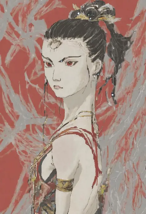 mspaint portrait of  lithe dancer,warrior,fierce,by yoshitaka amano