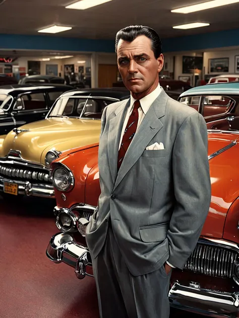 Best quality, masterpiece, ultra high res, (photorealistic:1.4), raw photo, sharp focus,

a car salesman in the showroom beside a new Hudson, in 50s style, 

<lora:RMSDXL_Enhance:0.45>,
<lora:add-detail-xl:0.8>,
<lora:RMSDXL_Darkness_Cinema:0.5>,
<lora:RMSDXL_Photo:0.45>,
<lora:RMSDXL_Creative:0.8>,
<lora:photorealistic_portrait:0.6>,
<lora:Retro_Illustration:0.4>