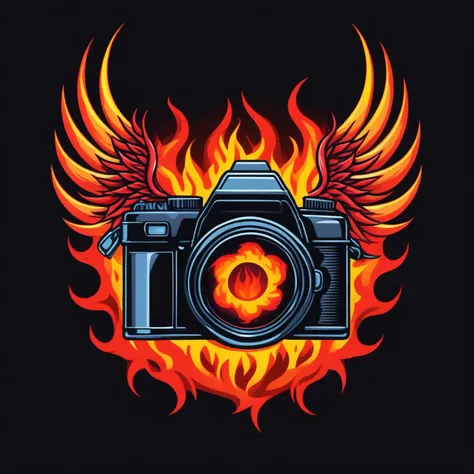 burning camera, surreal, 1980s, (logo), thorns, devil horns, angel wings, cell shader, simple design, (flat)
heaven and hell, 80s hair metal,
simple background,