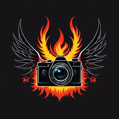 burning camera, surreal, 1980s, (logo), thorns, devil horns, angel wings, cell shader, simple design, (flat)
heaven and hell, 80s hair metal,
simple background,