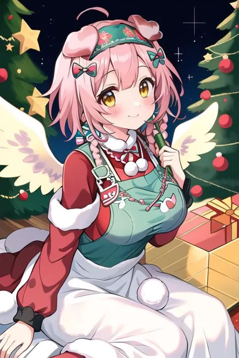 masterpiece, best quality, ultra detail,(1girl), 2_christmas goldenglow,white dress