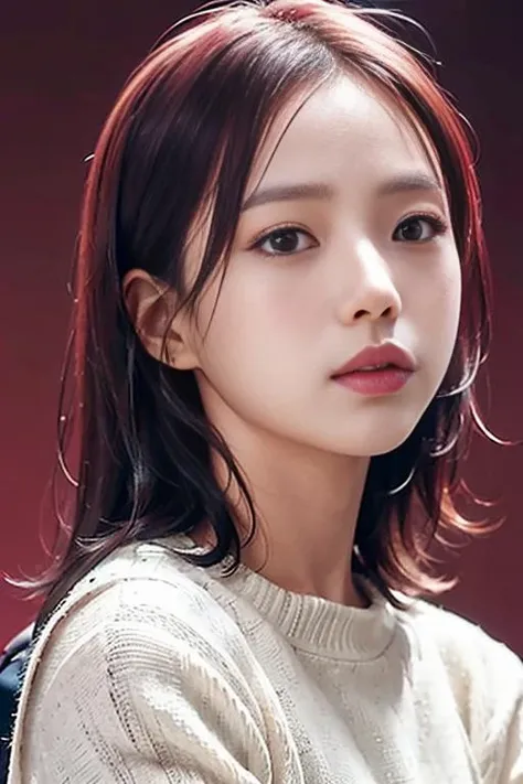 (best quality,masterpiece:1.2),1girl,8k,ultra high res,ultra detailed,best quality,looking at viewer,perfect lighting,flat light,ultra high quality,ultra high res,masterpiece,photorealistic,detailed face,(simple background),(maroon background), <lora:Gominsi:1>