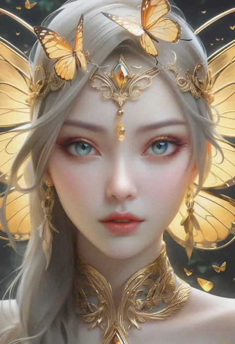 8k, (beautiful fairy:1.2), intricate, elegant, highly detailed, majestic, digital photography, art by artgerm and ruan jia and greg rutkowski surreal painting gold butterfly filigree, broken glass, (masterpiece, sidelighting, finely detailed beautiful eyes: 1.2), hdr, <lora:more_details:0.36>