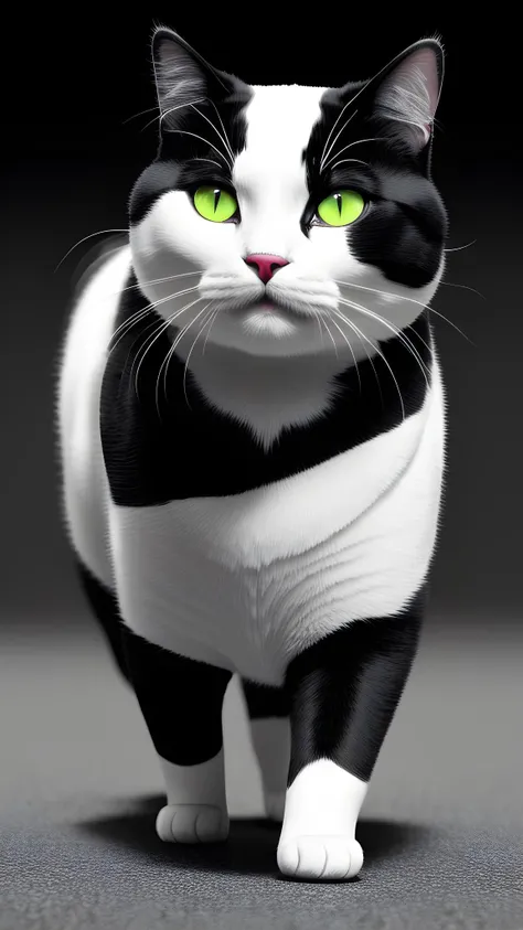 black and white chubby cat walking, (black and white cat, in open nature), detailed plants, detailed fur, detailed cat, A vibrant composition of colors and shapes, deep contrast, hyperrealism, hyper realistic color photo, realistic photography, ultra realistic, RTX graphic, HDR, ultra detailed, ultra realistic shadows, ultra quality, neon yellow, neon purple, neon blue, neon red, bright colours, ultra constrast