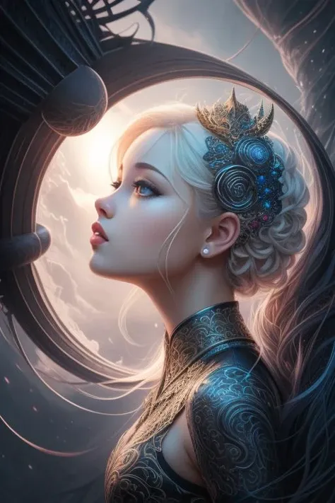 (cute girl:1.2), (petite:1.1), sfw, experimental, ether, sci-fi, ethereal, trippy, dreamy, unreal, night, dynamic angle ,very interesting ,8k ,sharp, beautiful glow, mist, magic, color filter, glowing eyes (best quality, masterpiece:1.2), volumetric lighting, focus, colorful, paint, illustration, ((extreme details)), glow, impossible figures, paradoxical art, paradox, impossible geometry, hypercube, abstract fantasy castle, Beautiful Psychedelic Trippy White Intricate Detailed Elaborate, Android Jones Fantasy Art, (Intricate Detailed Elaborate Colorful Flower Power Art:0.2), Fantasy Concept Art, Beautiful, Art Nouveau, Digital Painting, Matte Painting, Hyperrealism, Trending On Artstation, Hyperdetailed Ying yang of nature by Daniel Merriam, beautiful colors, (floral:0.4), Joe Fenton and Android Jones, Dan Mumford, depth of field, volumetric lighting maximalist photo illustration, photorealistic, hyperrealism, hyper realistic color photo, realistic photography ((hnsrdlf style)), dark atmosphere, gothic art, realistic blood, RTX graphic, HDR, ultra detailed, ultra realistic shadows, ultra quality, portrait, octane render, highly detailed, <hypernet:metalOutfits_v09:0.2><lora:reiireire-04:0.4><lora:madbg:0.1>