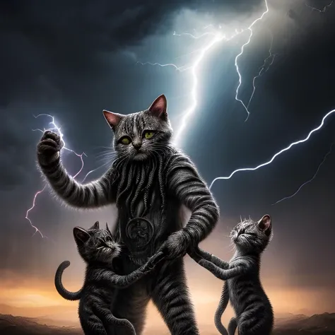 <lora:more_details:0.7>cult of Cthulhu photo of white 1cat and pair of kittens, smug and adorable with human hands, detailed 5 fingers
cinematic lightning sunrays and intense lightning bolts
bright daylight sunny and warm background , <kkw-hdr>