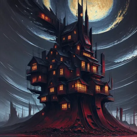 cottagecore, (anime:0.8), (cult of cthulhu:0.5), (futurism:1.3), (dread:0.5), (impressionist:1.1), ethereal, eerie, (suggestive:1.3),(depressing:1.4), (cute:1.3), (surreal:1.1), disturbing, (fascinating:1.3), (black:1.2), (maroon :1.2), (navy:1.2), (orange:0.8)