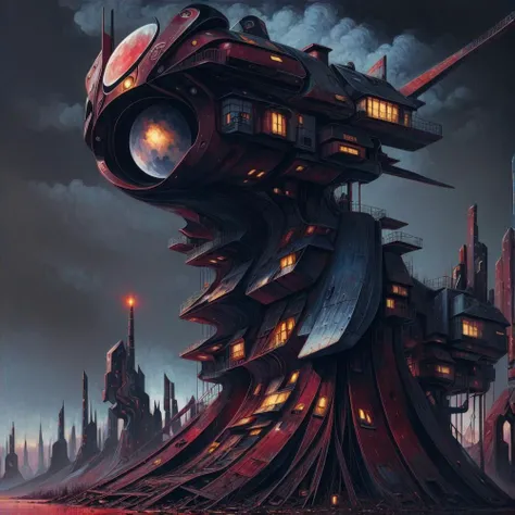 cottagecore, (anime:0.8), (cult of cthulhu:0.5), (futurism:1.3), (dread:0.5), (impressionist:1.1), ethereal, eerie, (suggestive:1.3),(depressing:1.4), (cute:1.3), (surreal:1.1), disturbing, (fascinating:1.3), (black:1.2), (maroon :1.2), (navy:1.2), (orange:0.8)