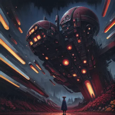 cottagecore, (anime:0.8), (cult of cthulhu:0.5), (futurism:1.3), (dread:0.5), (impressionist:1.1), ethereal, eerie, (suggestive:1.3),(depressing:1.4), (cute:1.3), (surreal:1.1), disturbing, (fascinating:1.3), (black:1.2), (maroon :1.2), (navy:1.2), (orange:0.8)